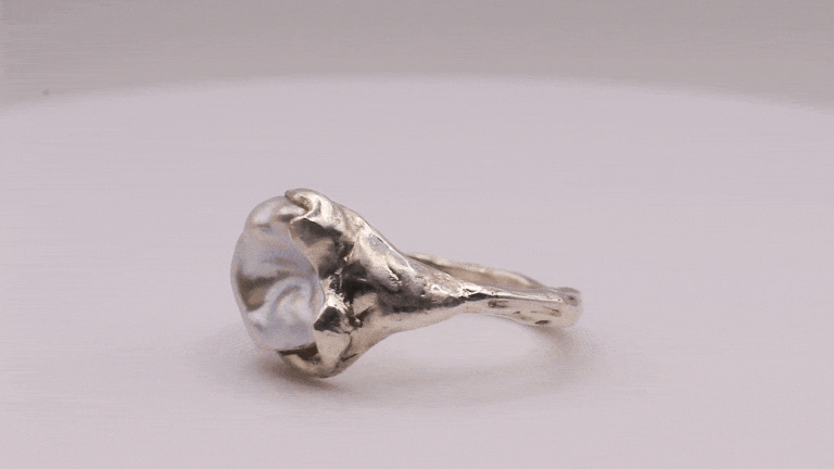 Handmade 925 Sterling Silver Ring with pearl, rotating view from all angles