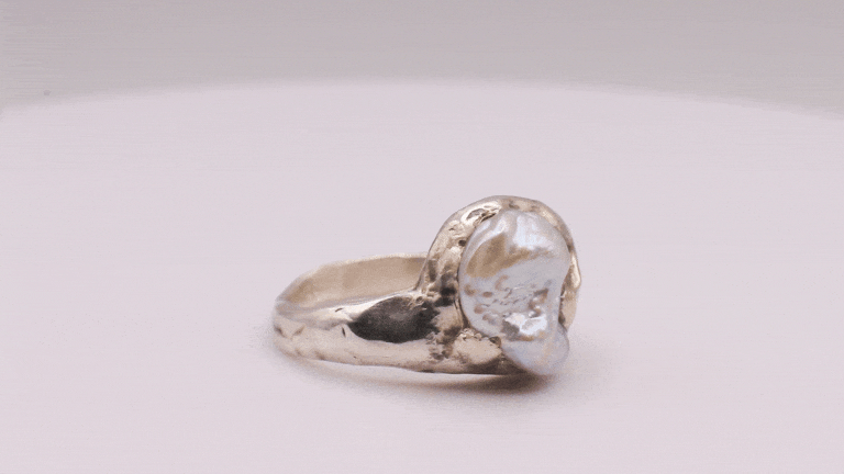 Handmade 925 Sterling Silver Ring with pearl, rotating view from all angles